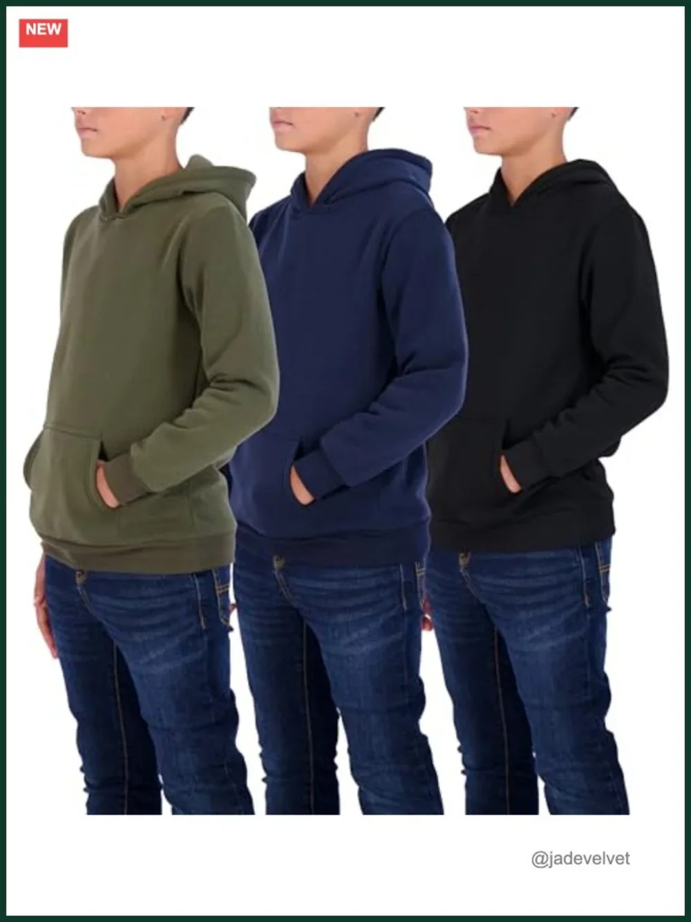 3 Pack Youth Long Sleeve Fleece Pullover Hoodie Sweatshirt